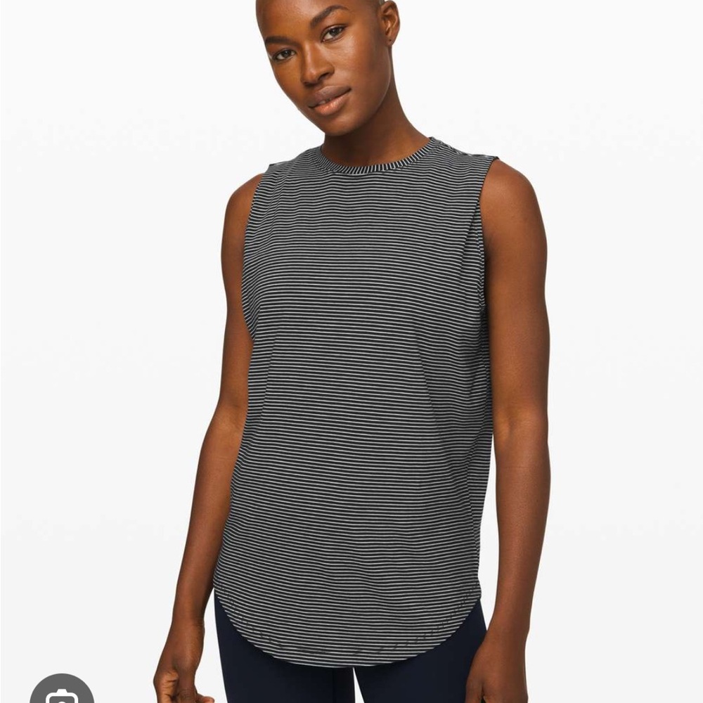Lululemon Athletica Black and White Striped Muscle Tee